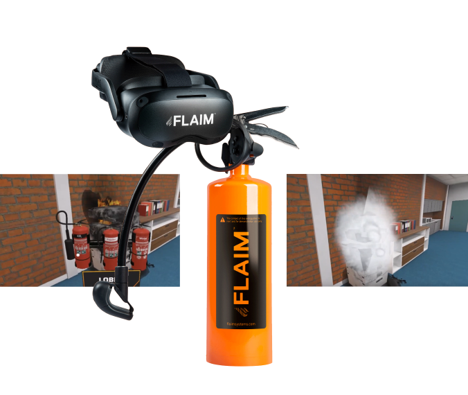 virtual reality headset and fire extinguisher for fire warden training